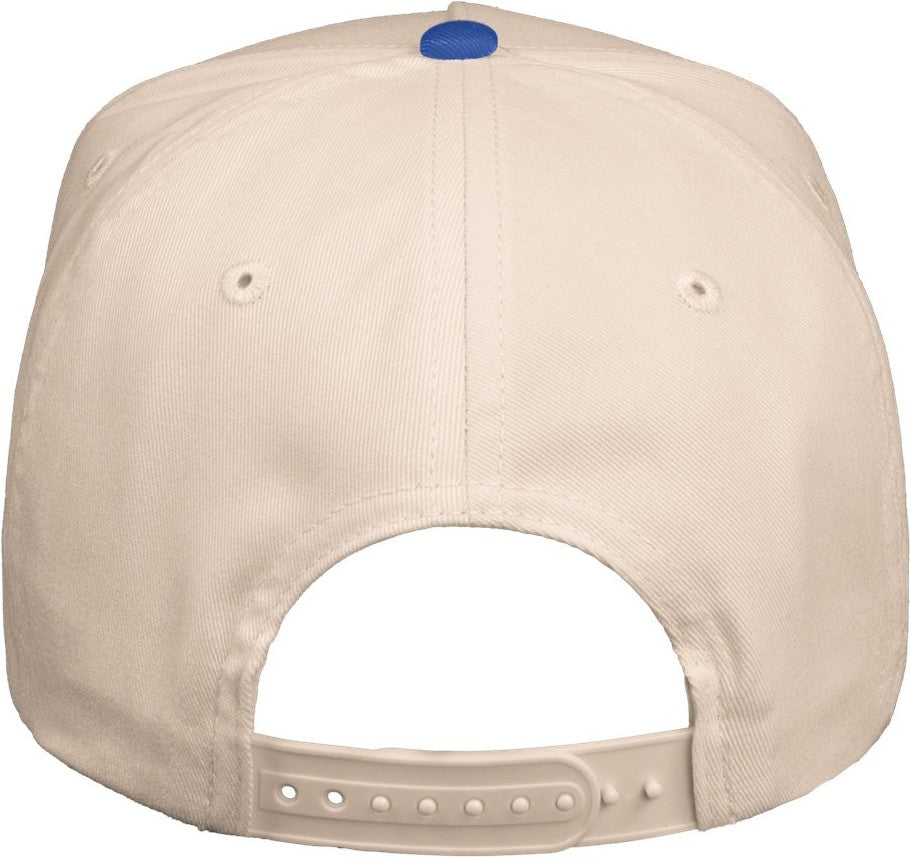 Rear View of Natural/ Royal Five-Panel Twill Cap - 8869