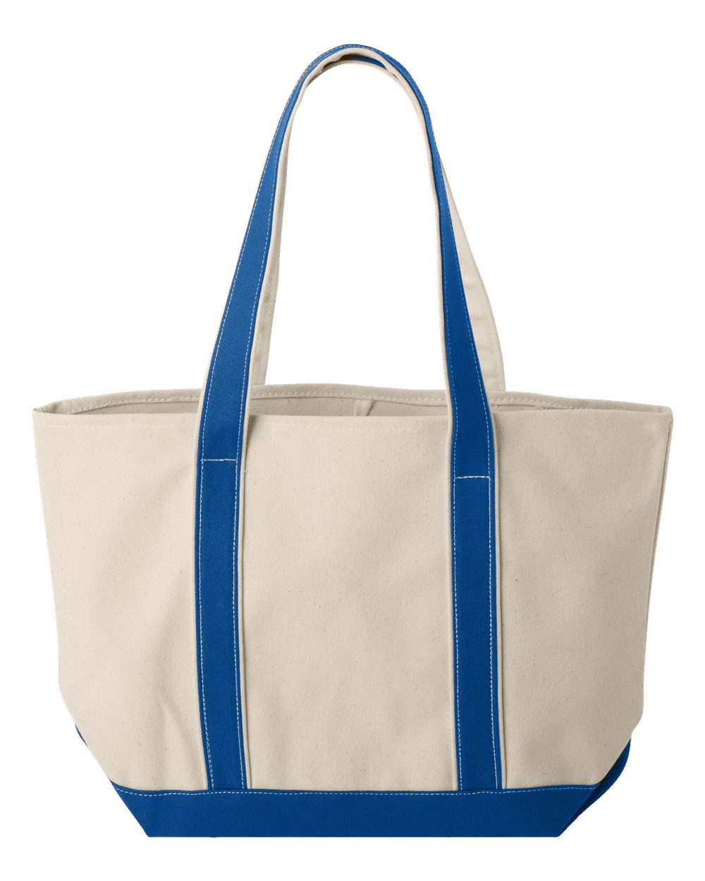 Front View of Natural/ Royal Windward Large Cotton Canvas Classic Resort Tote - 8871