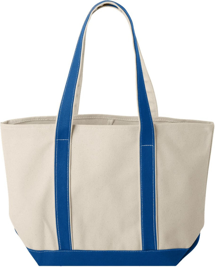 Front View of Natural/ Royal Windward Large Cotton Canvas Classic Resort Tote - 8871