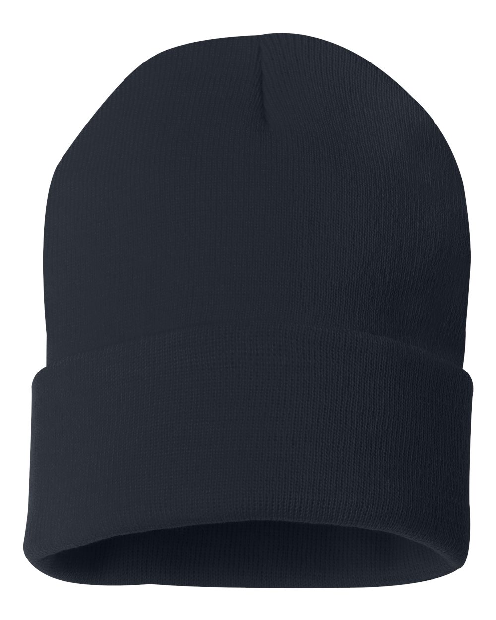 Front View of Navy 12" Solid Cuffed Beanie - SP12