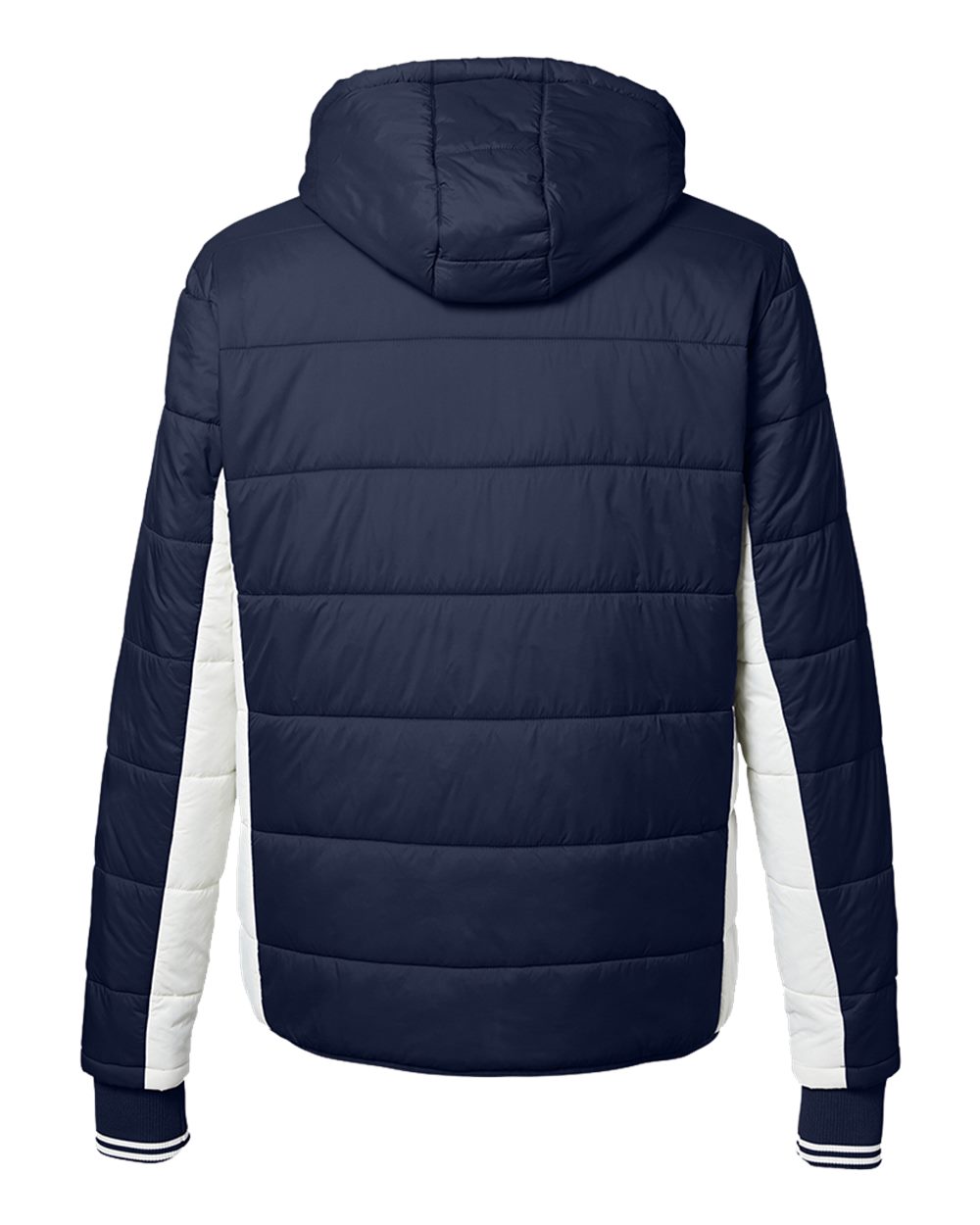 Front View of Navy/ Antique White Nautical Mile Hooded Puffer Jacket - N17186