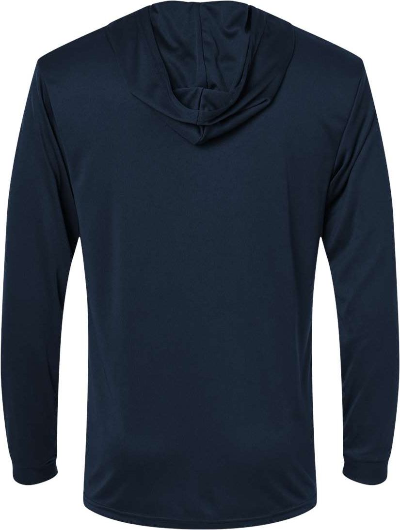 Rear View of Navy Bahama Performance Hooded Long Sleeve T-Shirt - 220