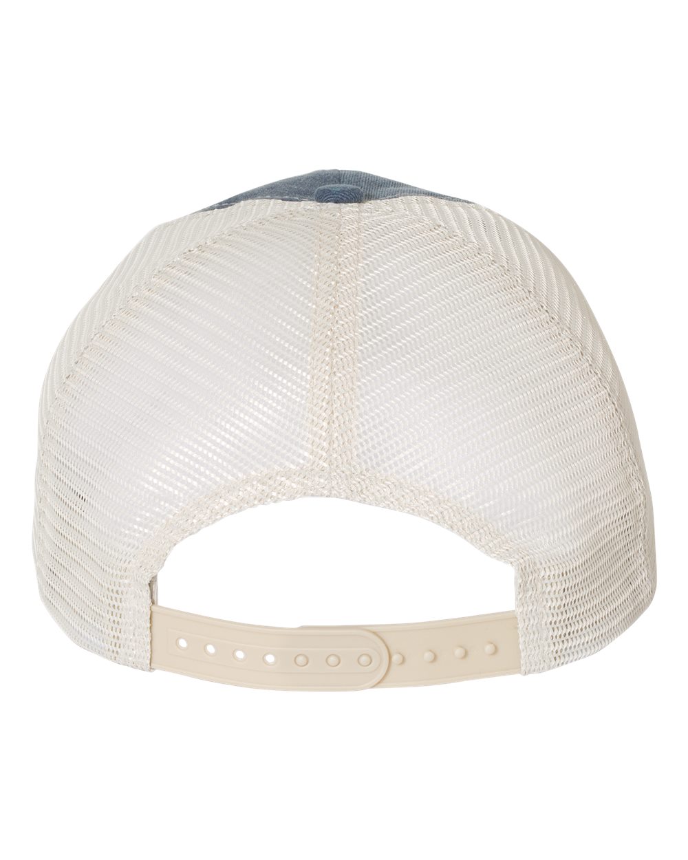 Rear View of Navy/ Cardinal/ Stone Pigment-Dyed Trucker Cap - SP510