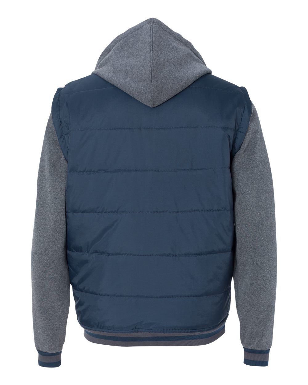 Rear View of Navy/ Charcoal Nylon Vest with Fleece Sleeves - 8701