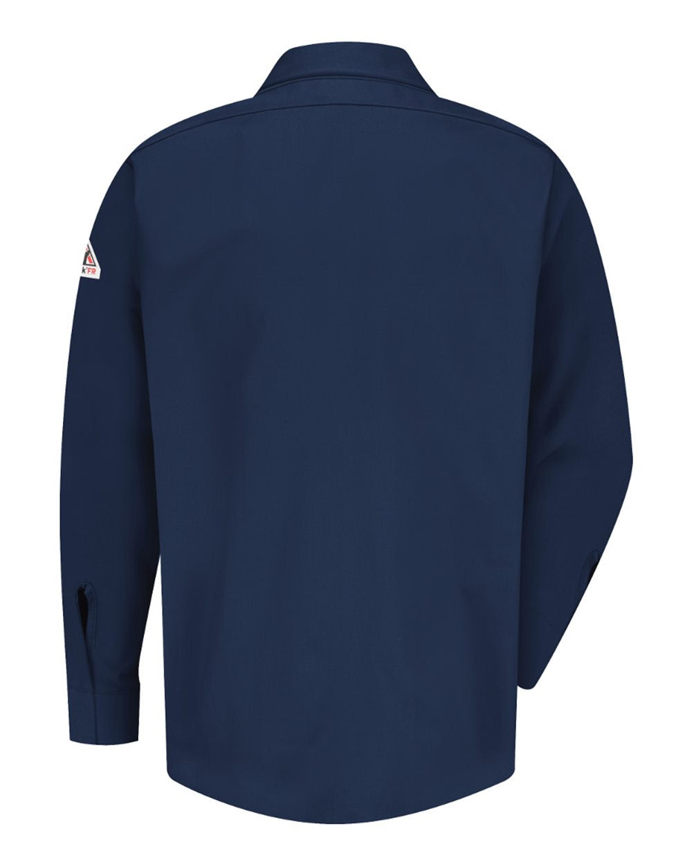 Rear View of Navy Concealed-Gripper Pocketless Work Shirt - SLS2 plain
