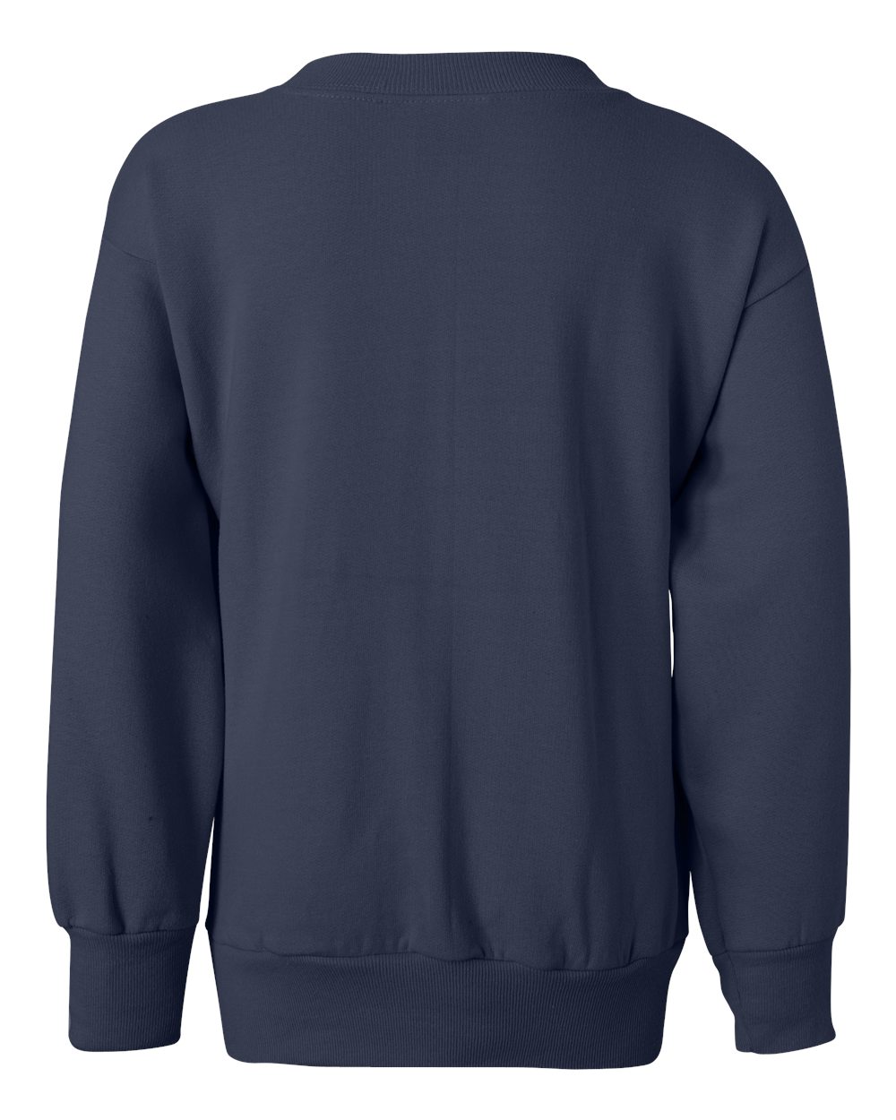 Rear View of Navy Ecosmart® Youth Crewneck Sweatshirt - P360