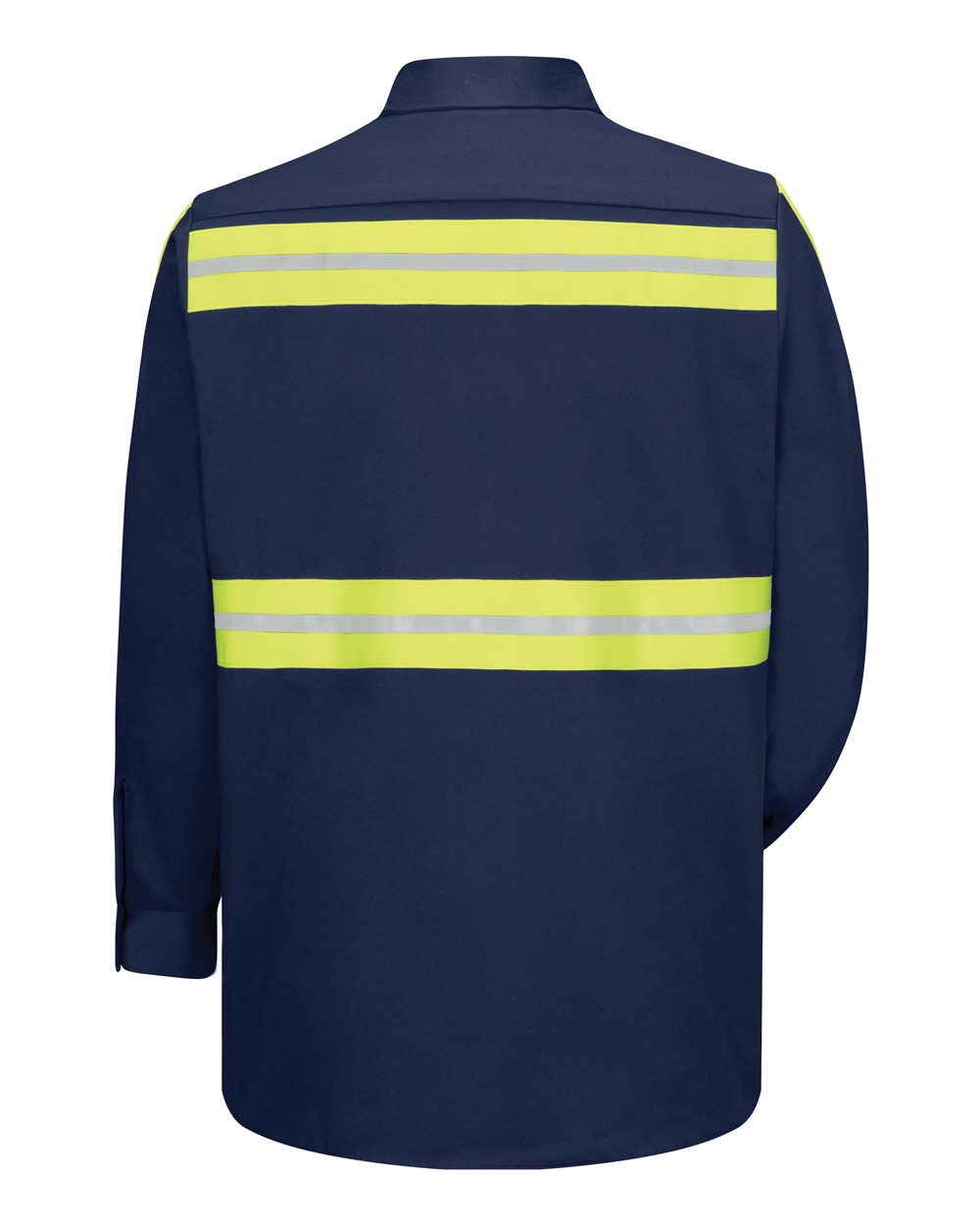 Front View of Navy Enhanced Visibility Long Sleeve Cotton Work Shirt - Tall Sizes - SC30ET