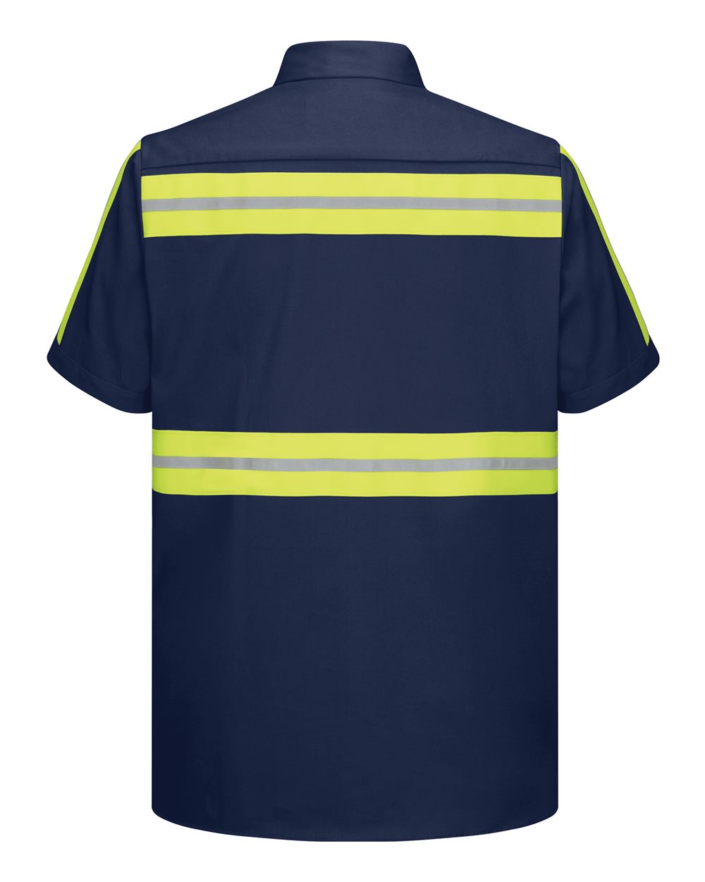 Front View of Navy Enhanced Visibility Short Sleeve Cotton Work Shirt - Tall Sizes - SC40ET