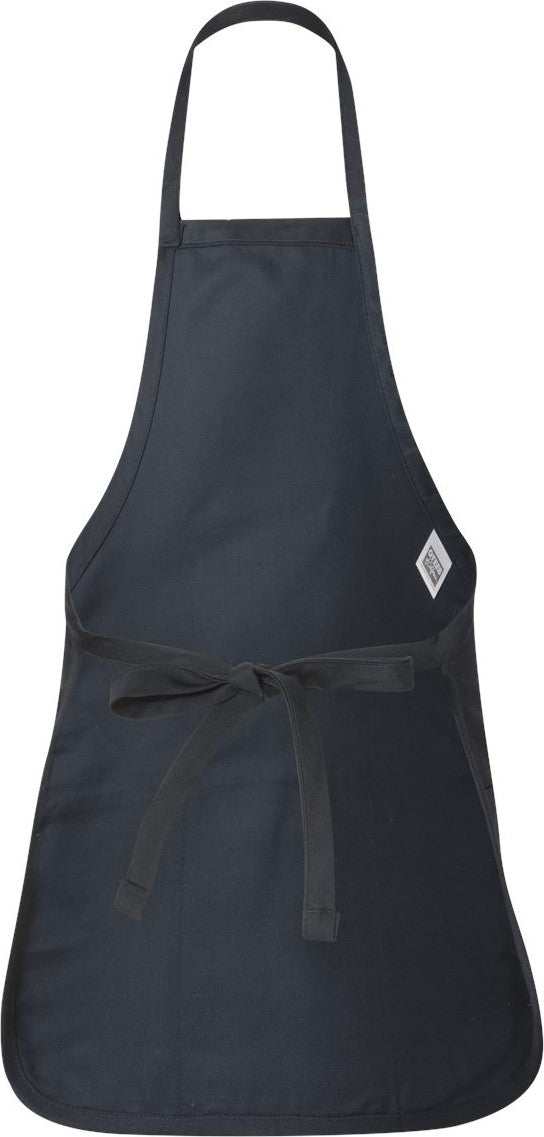 Front View of Navy Full-Length Apron with Pouch Pocket - Q4250