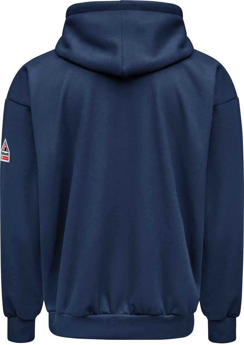 Front View of Navy Full-Zip Fleece Hooded Sweatshirt - SMZ8