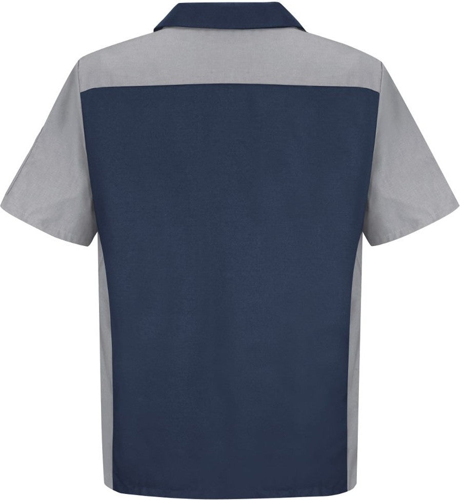 Front View of Navy/ Grey Short Sleeve Automotive Crew Shirt - Tall Sizes - SY20T