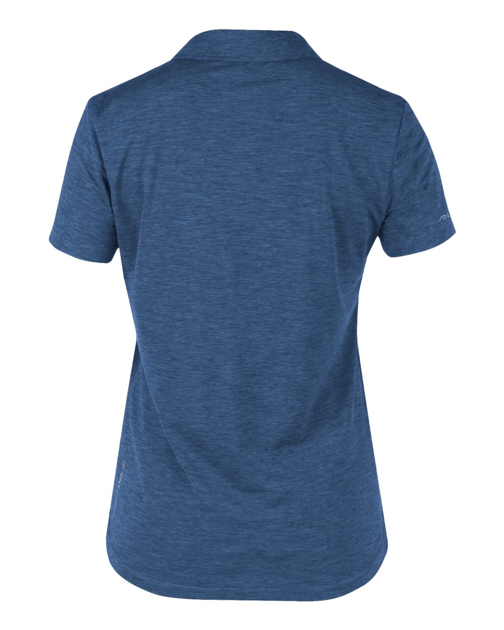 Rear View of Navy Heathered Women&#39;s Breeze Tech Polo - WPBRZS1