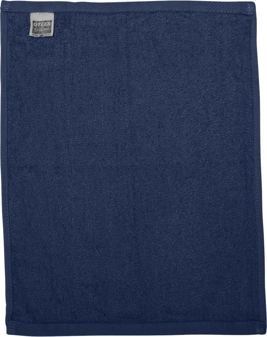 Rear View of Navy Hemmed Fingertip Towel - T600
