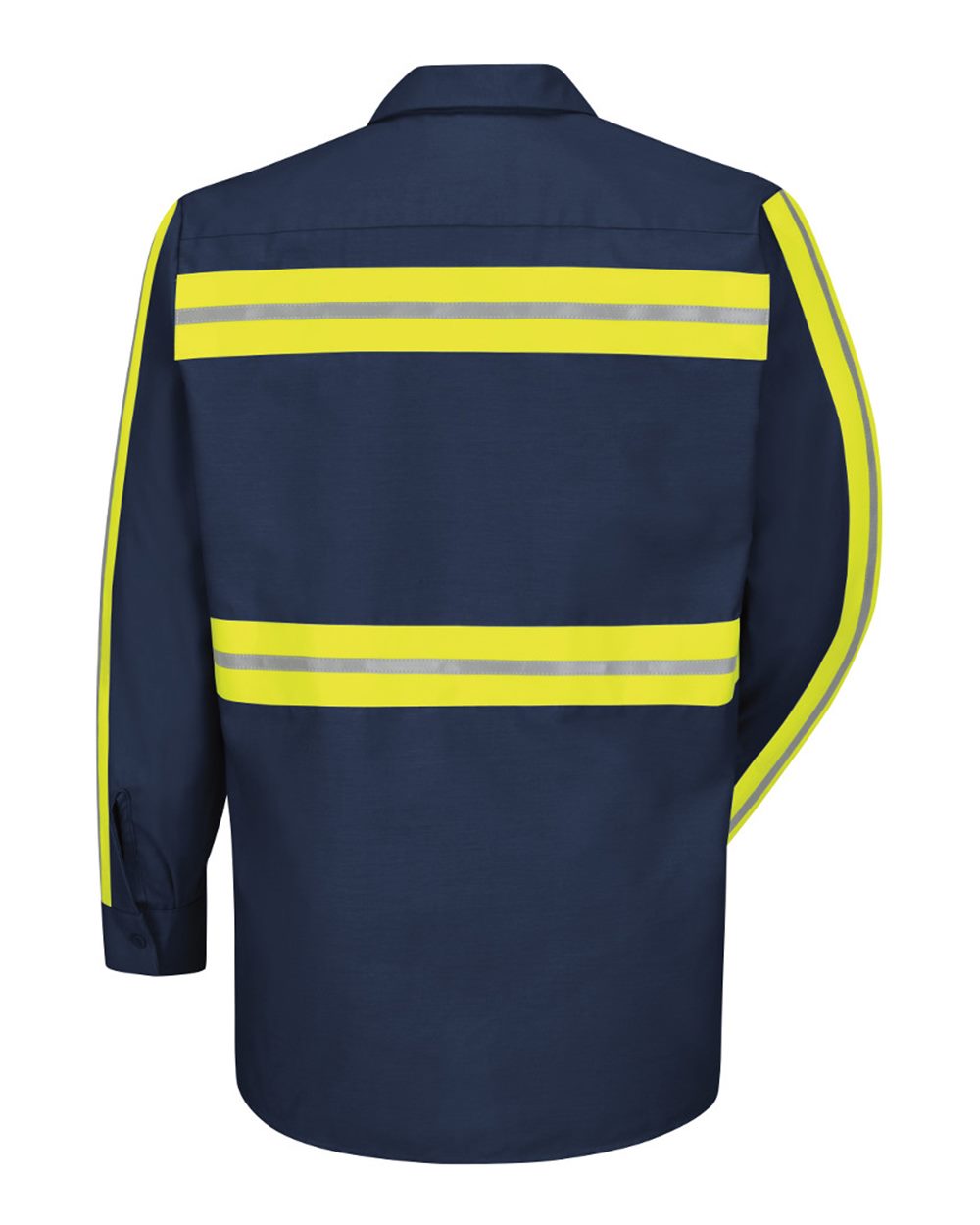 Front View of Navy Industrial Enhanced-Visibility Long Sleeve Work Shirt - SP14E