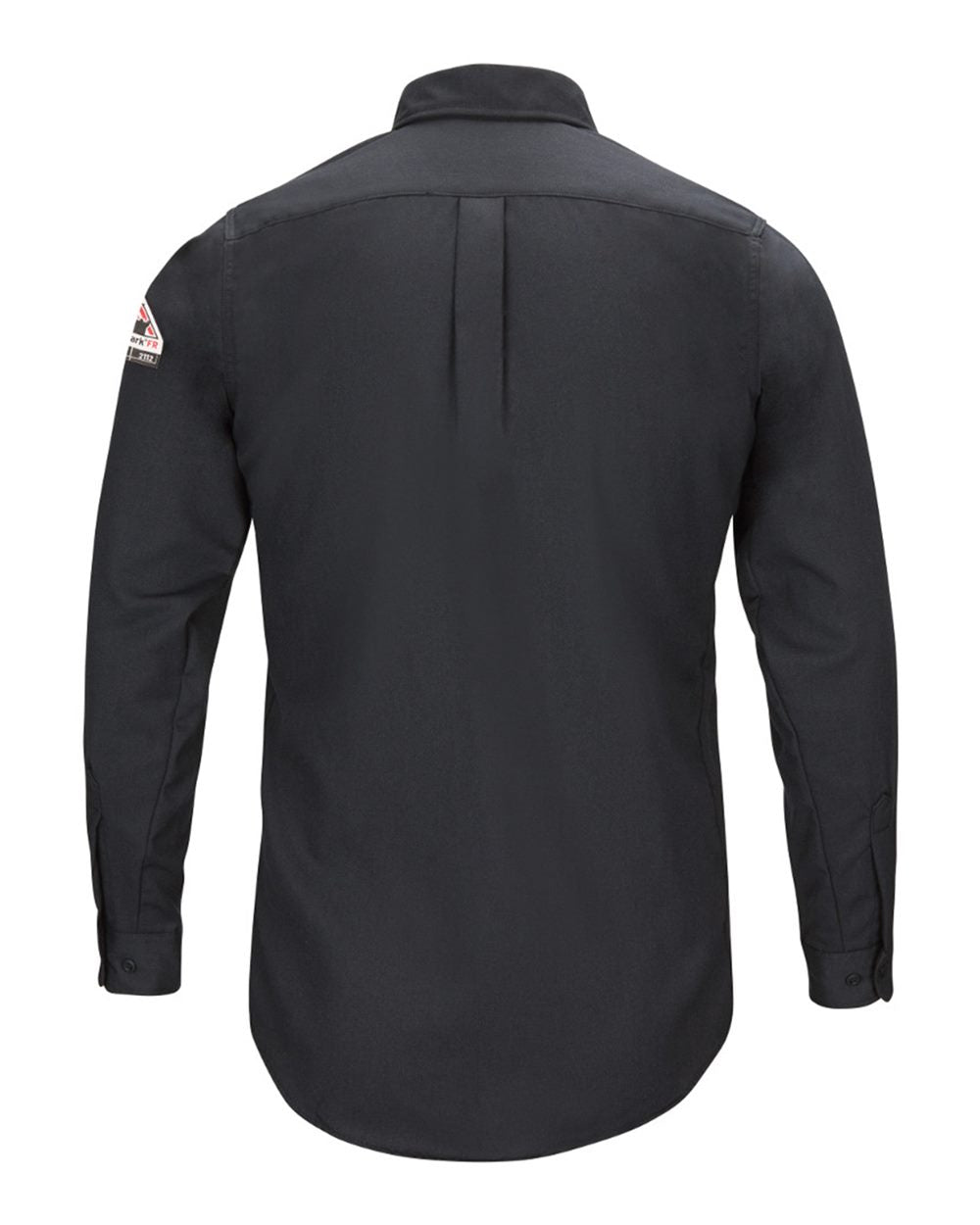 Rear View of Navy iQ Series® Long Sleeve Comfort Woven Lightweight Shirt - QS50 plain