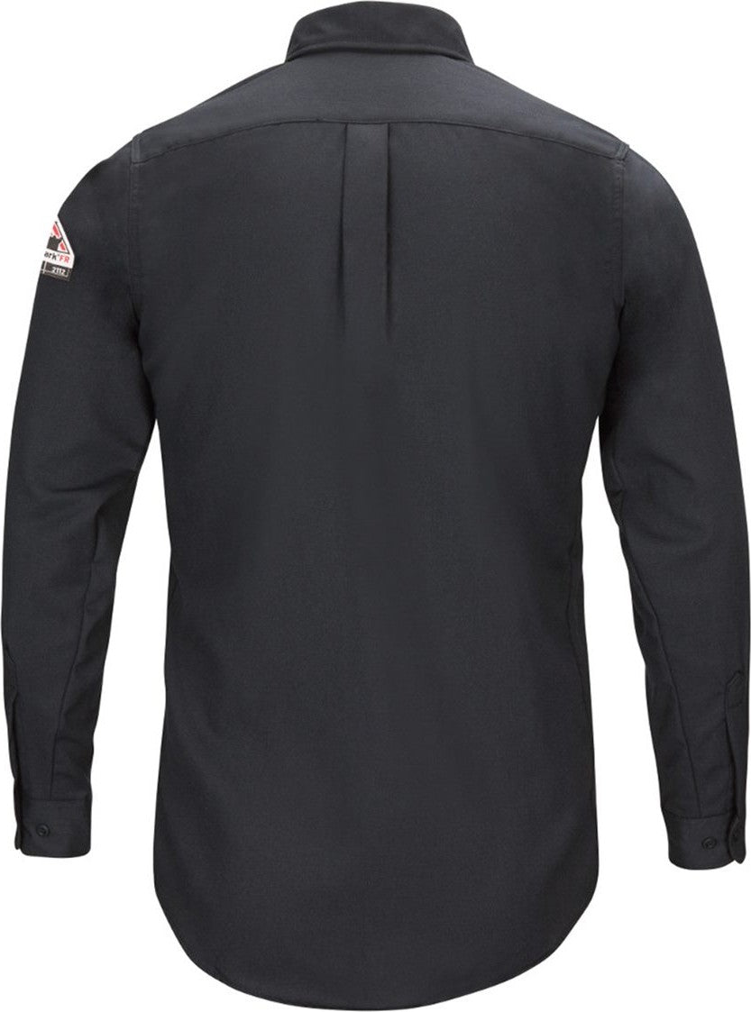 Front View of Navy iQ Series® Long Sleeve Comfort Woven Lightweight Shirt - QS50