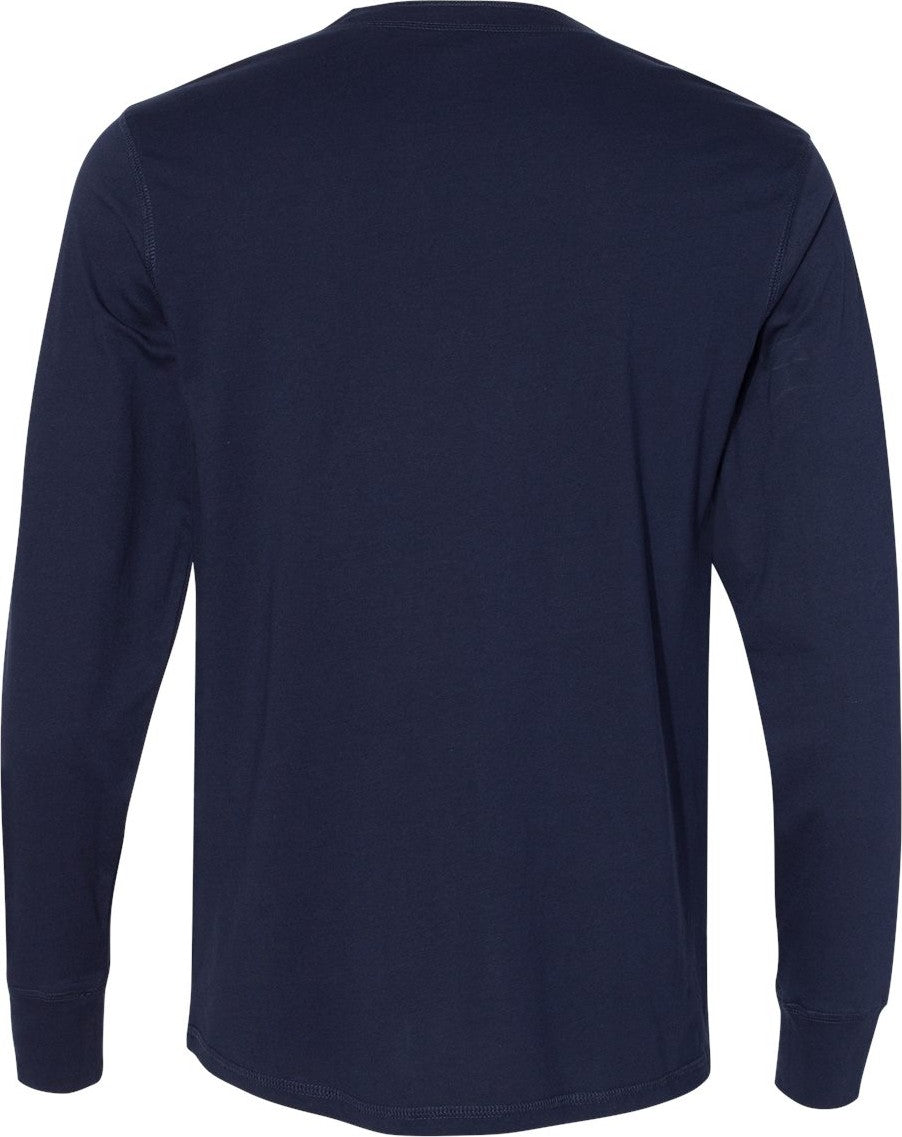 Front View of Navy Jersey Henley - 3150