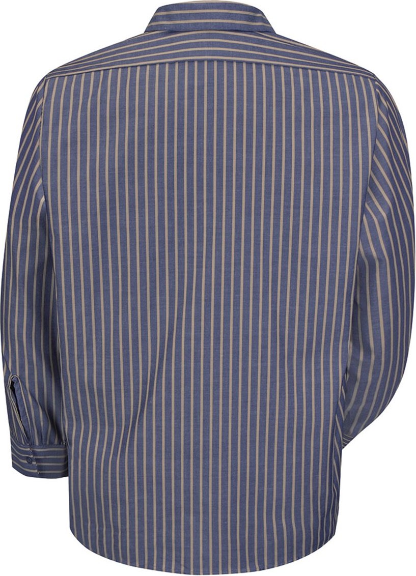 Front View of Navy/ Khaki Stripe Industrial Long Sleeve Work Shirt - Tall Sizes - SP14T