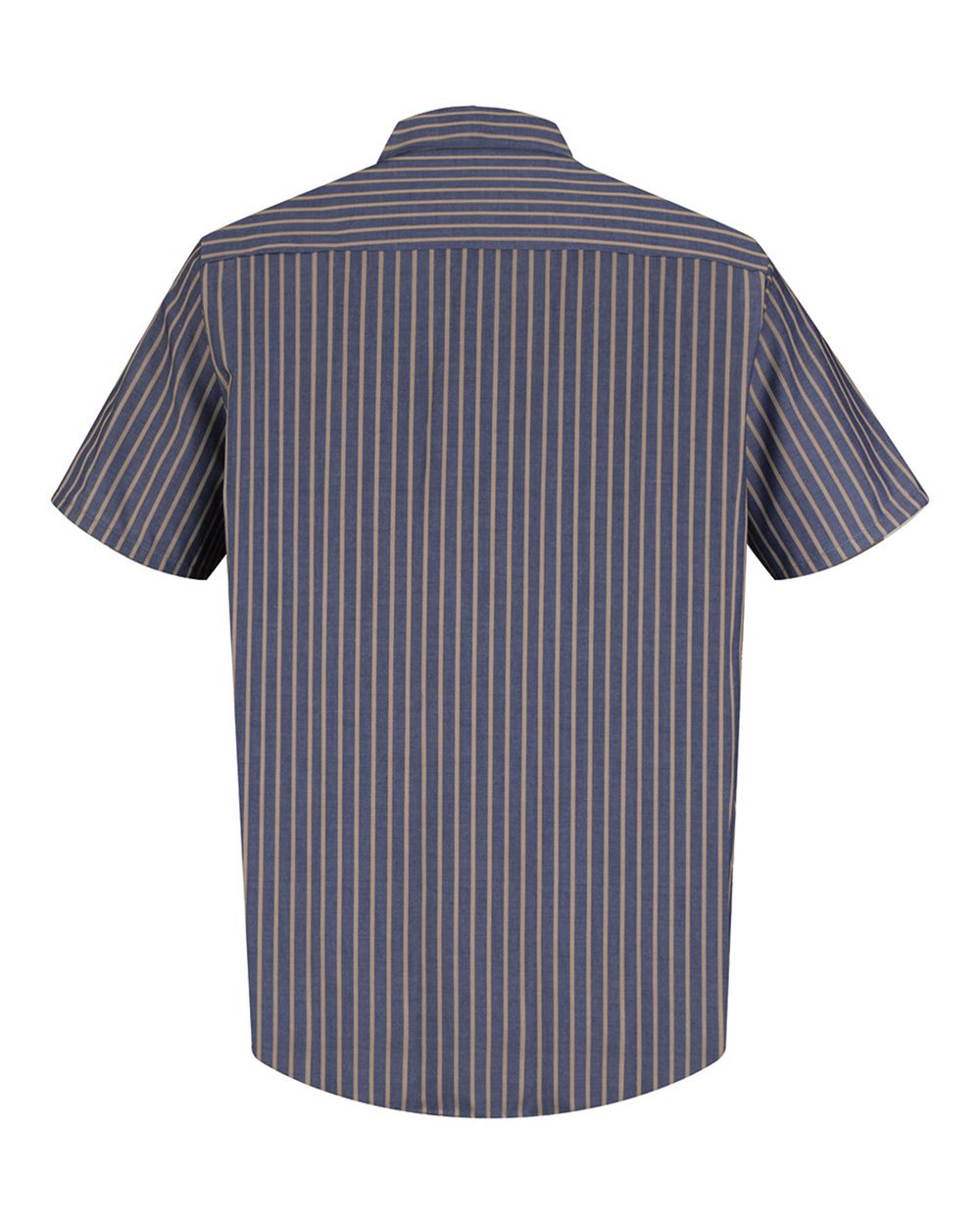 Front View of Navy/ Khaki Stripe Industrial Short Sleeve Work Shirt - SP24