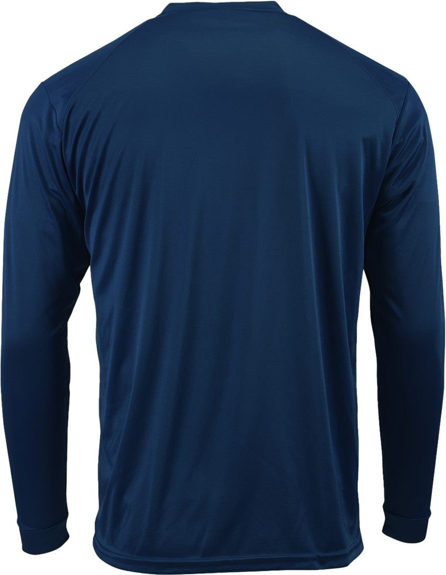Front View of Navy Long Islander Performance Long Sleeve T-Shirt - 210