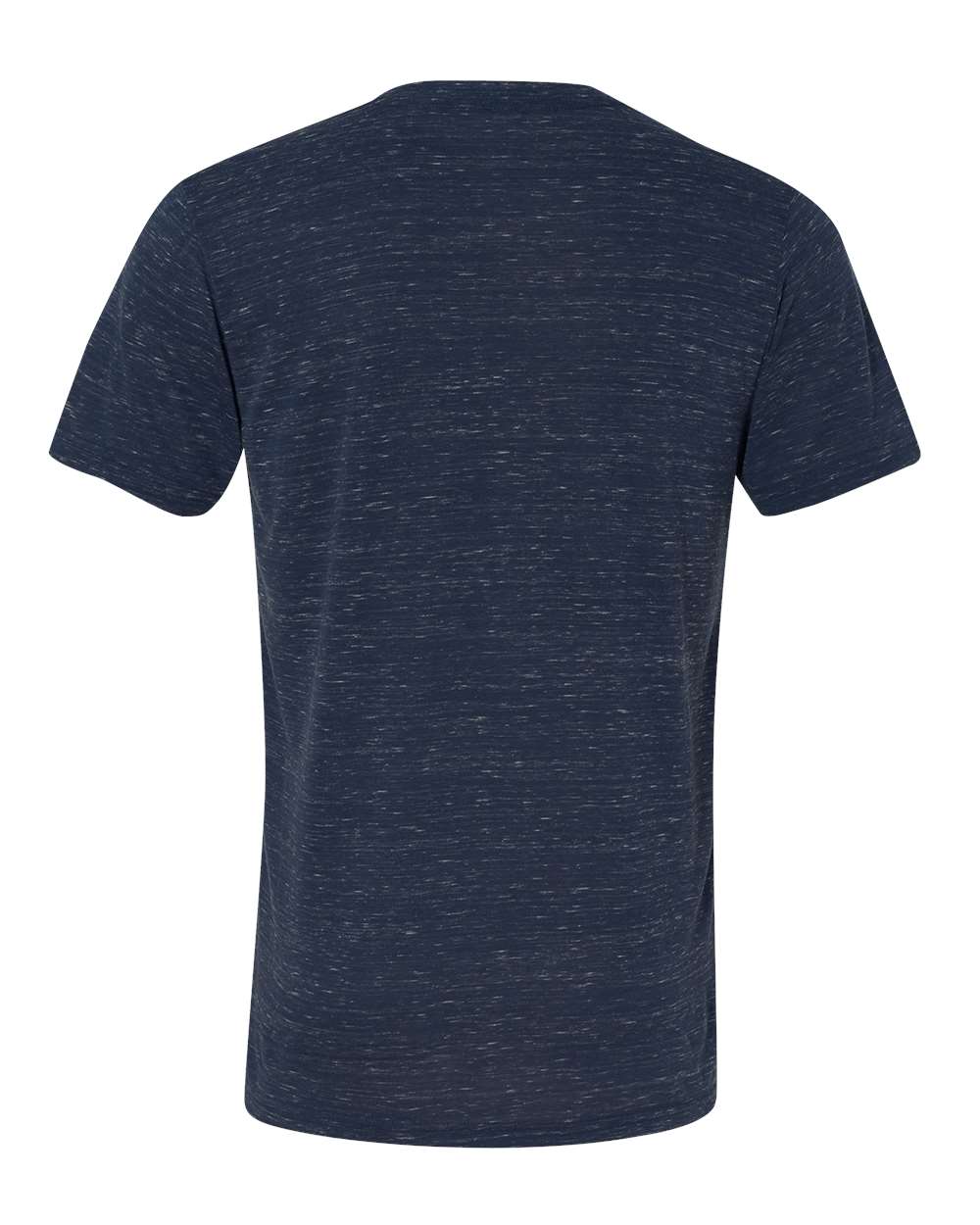 Front View of Navy Marble Textured Jersey V-Neck Tee - 3655