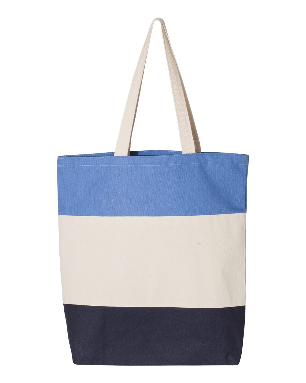 Front View of Navy/ Natural/ Carolina Blue 11L Tri-Color Tote - Q125900