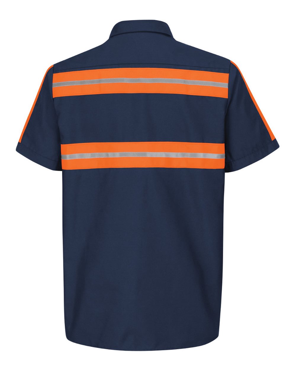Front View of Navy/ Orange Trim Enhanced Visibility Industrial Work Shirt - Tall Sizes - SP24ET