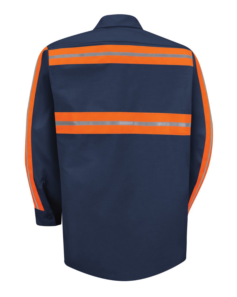 Front View of Navy/ Orange Trim Industrial Enhanced-Visibility Long Sleeve Work Shirt - SP14E
