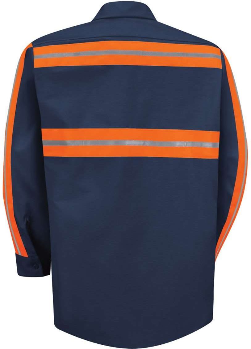 Front View of Navy/ Orange Trim Industrial Enhanced-Visibility Long Sleeve Work Shirt - Tall Sizes - SP14ET