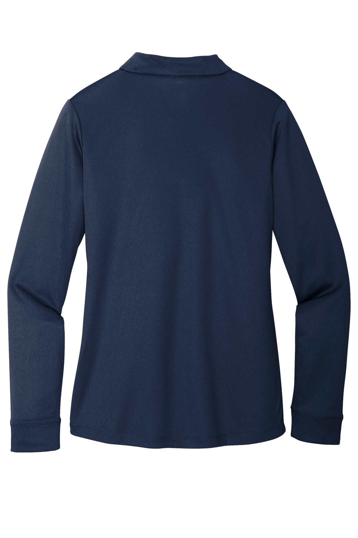 Rear View of Navy Port Authority Women's Silk Touch Performance Long Sleeve Polo. L540LS