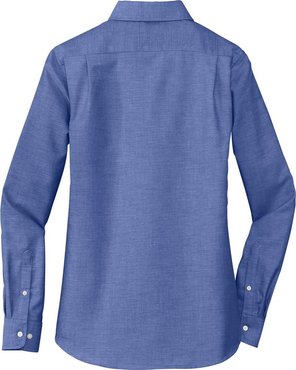Front View of Navy Port Authority Women's SuperPro Oxford Shirt. L658