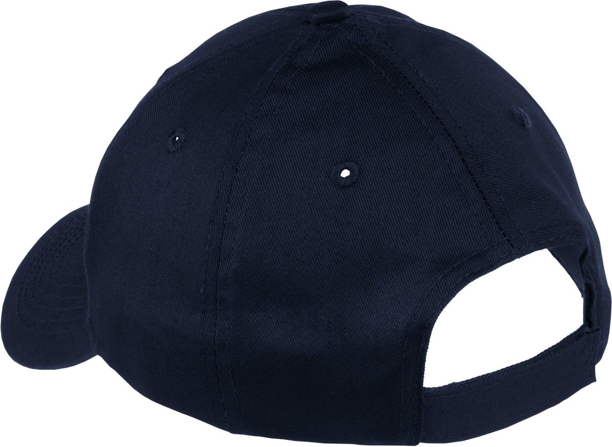 Front View of Navy Port Authority Youth Six-Panel Twill Cap. YCP80