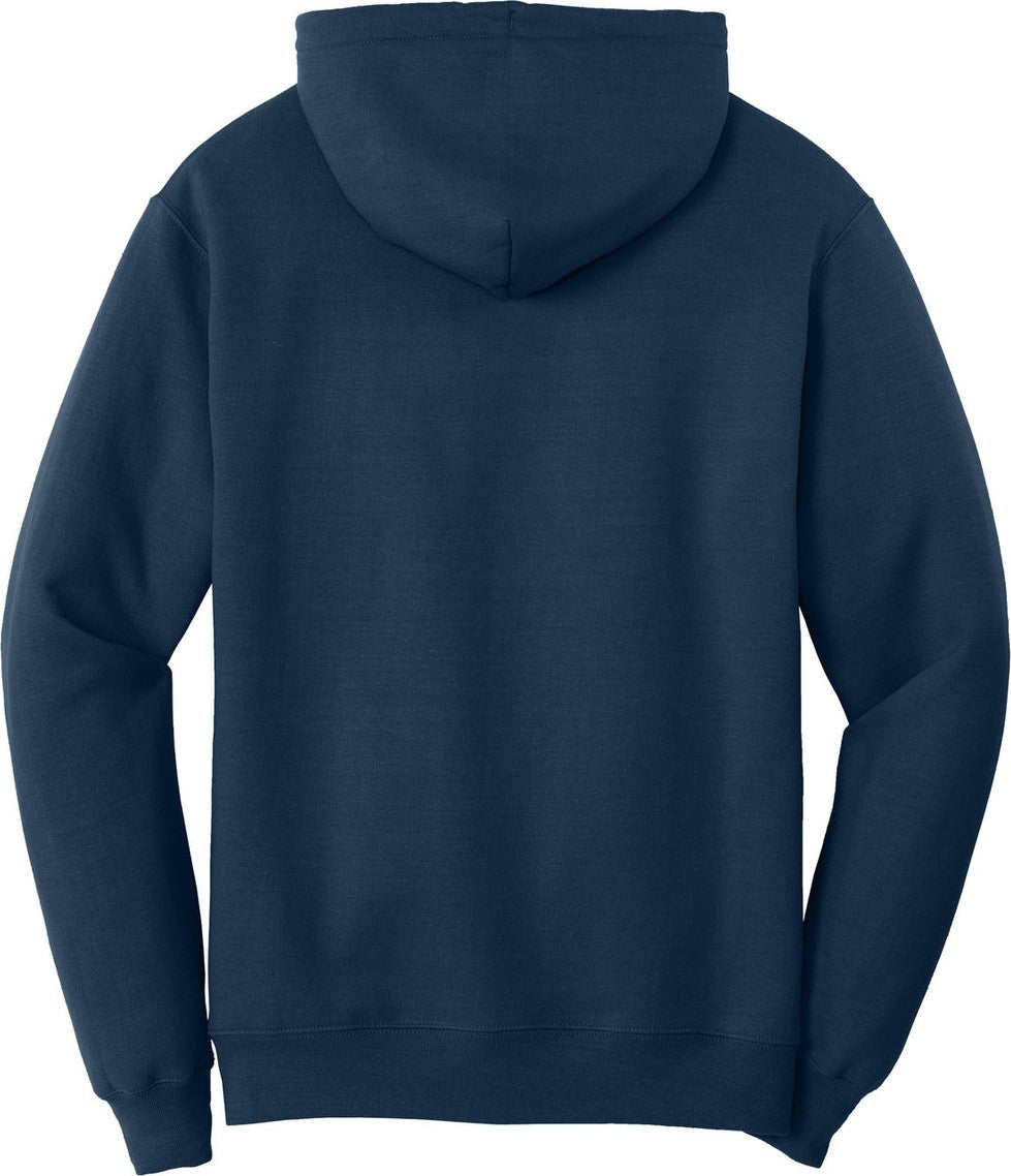 Rear View of Navy Port & Co Core Fleece Pullover Hooded Sweatshirt. PC78H