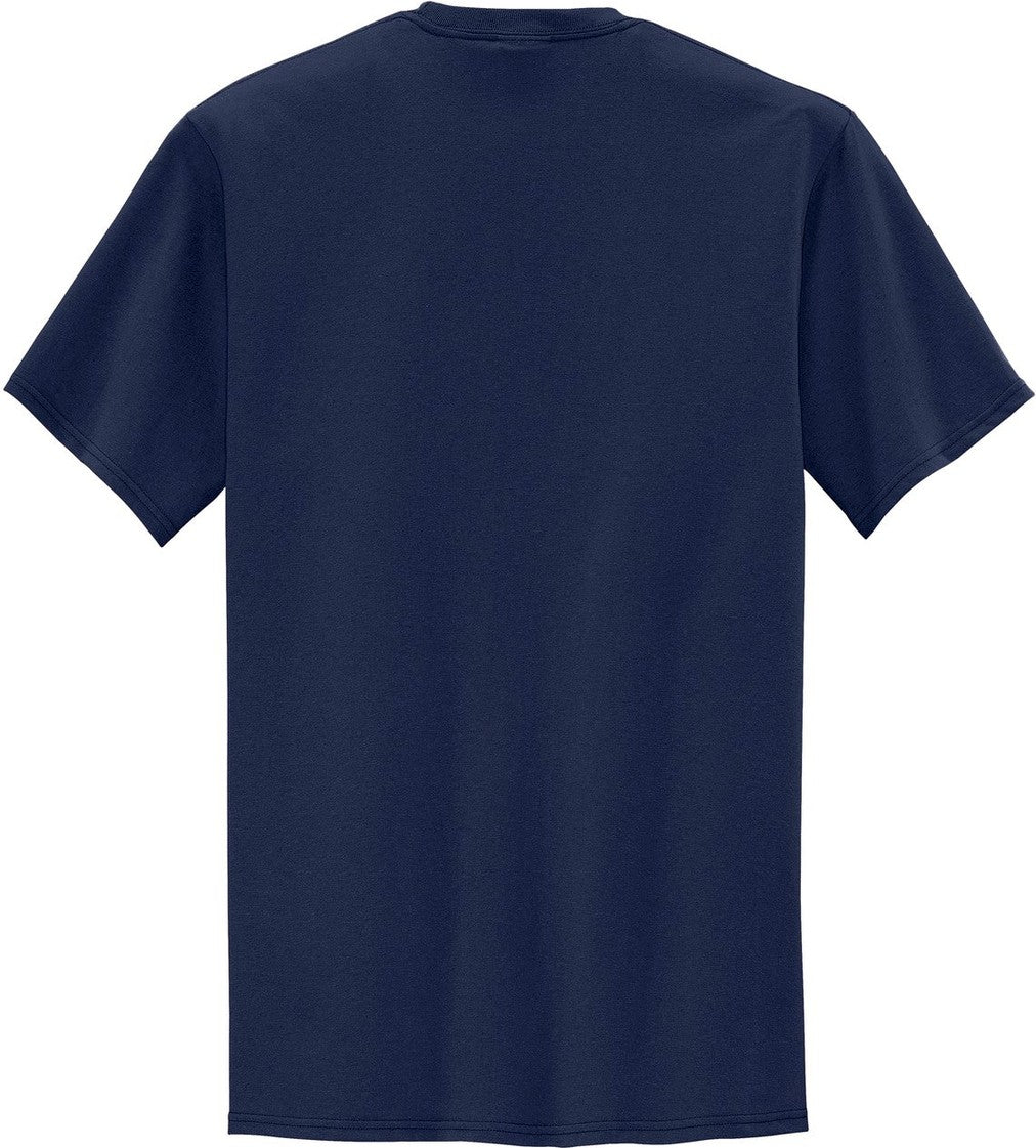Rear View of Navy Port & Co Tall Core Blend Pocket Tee. PC55PT