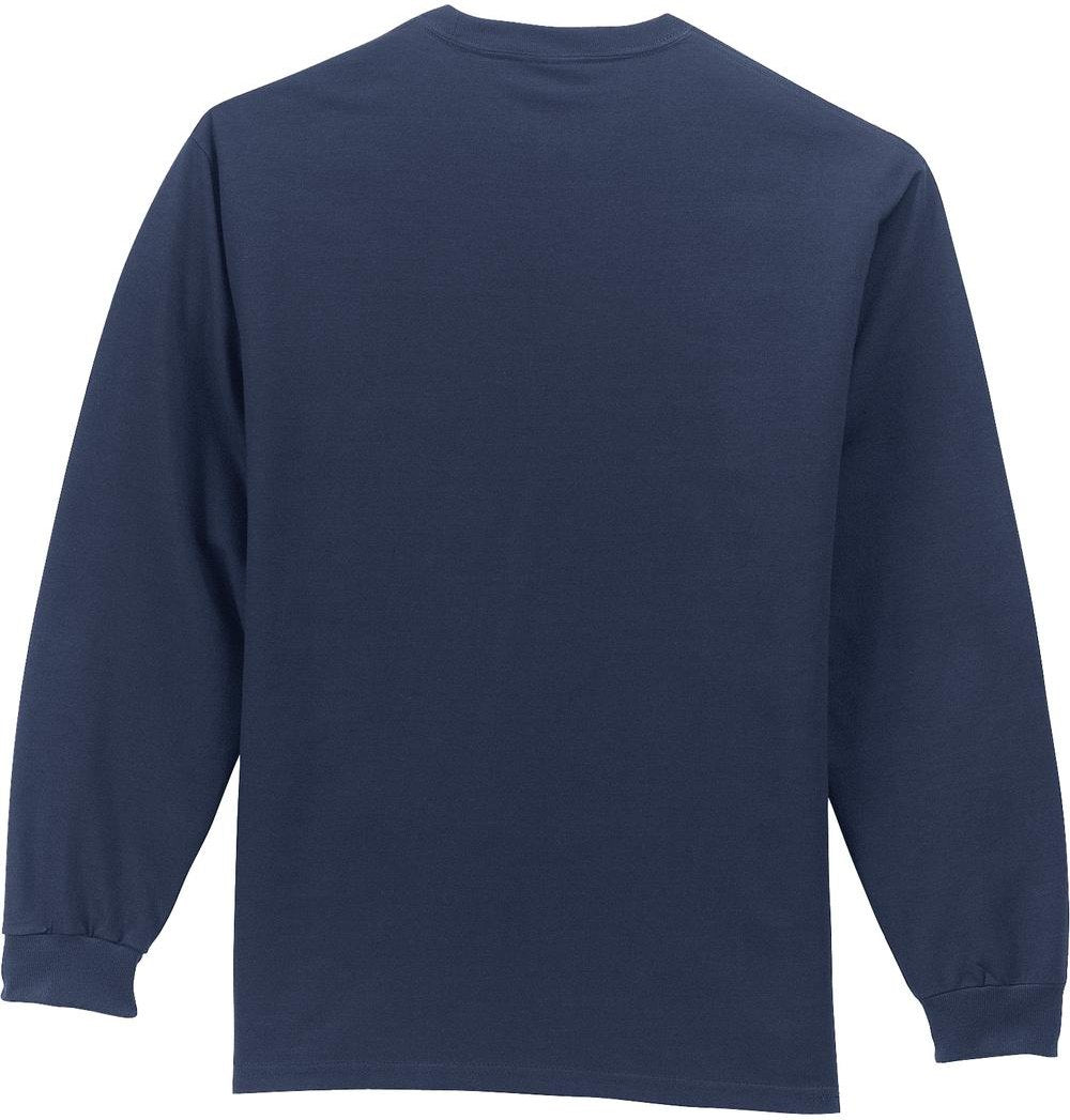 Front View of Navy Port & Co Tall Long Sleeve Essential Pocket Tee. PC61LSPT