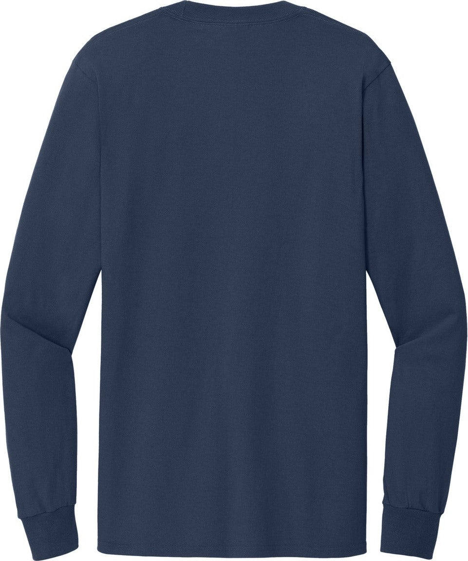 Rear View of Navy Port & Co Tall Long Sleeve Essential Tee. PC61LST