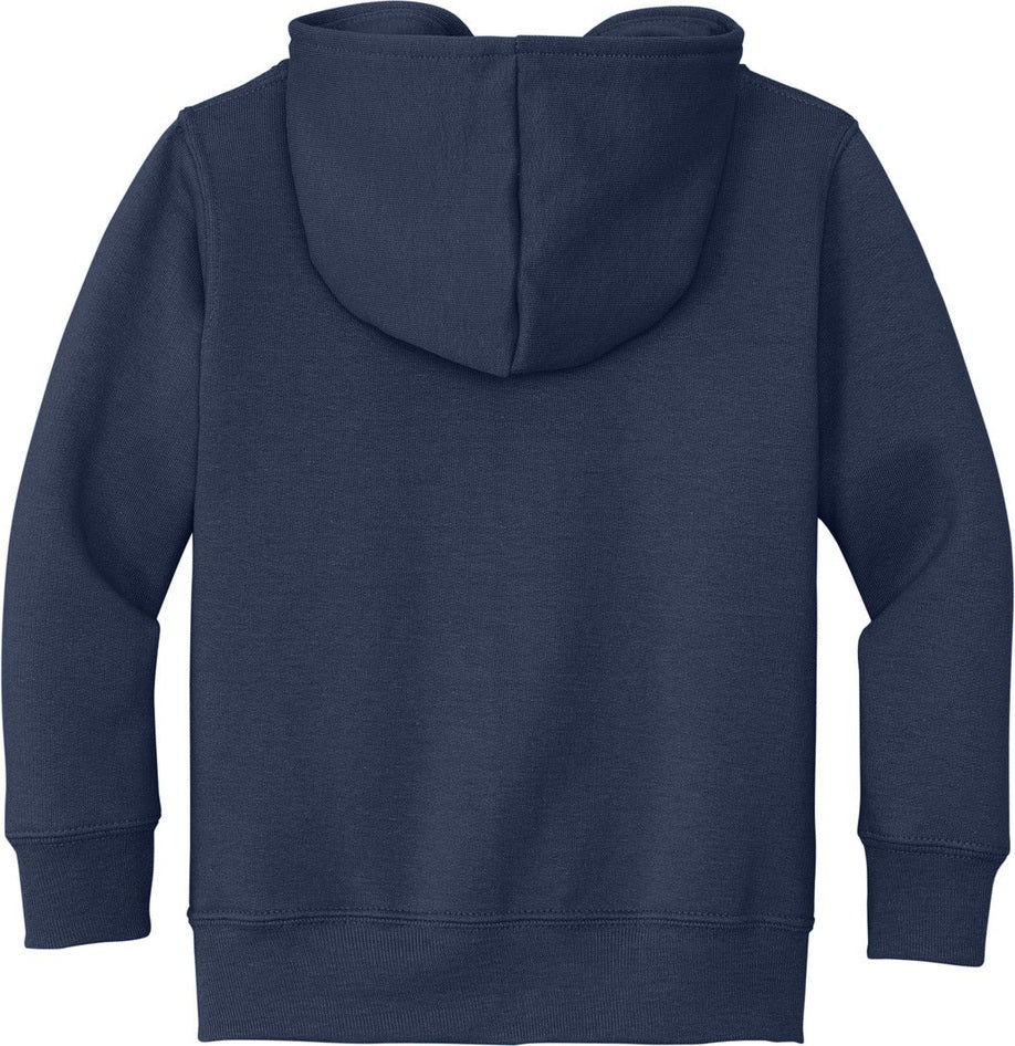 Rear View of Navy Port & Co Toddler Core Fleece Full-Zip Hooded Sweatshirt. CAR78TZH