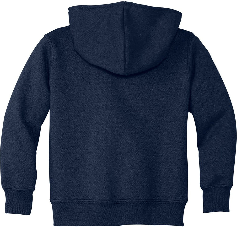 Front View of Navy Port & Co Toddler Core Fleece Pullover Hooded Sweatshirt. CAR78TH