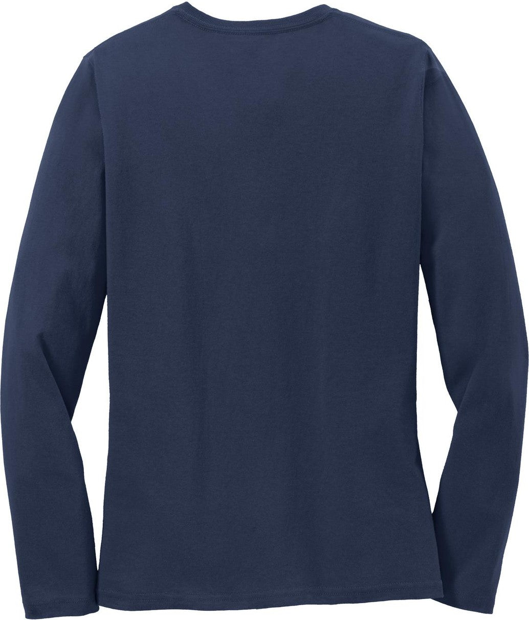 Rear View of Navy Port & Co Women's Long Sleeve Core Cotton Tee. LPC54LS