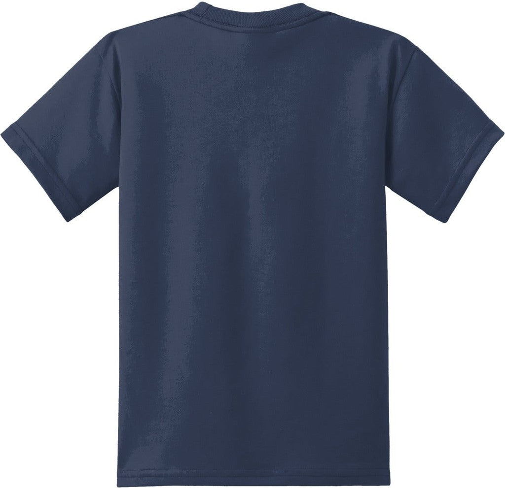 Front View of Navy Port & Co Youth Core Blend Tee. PC55Y