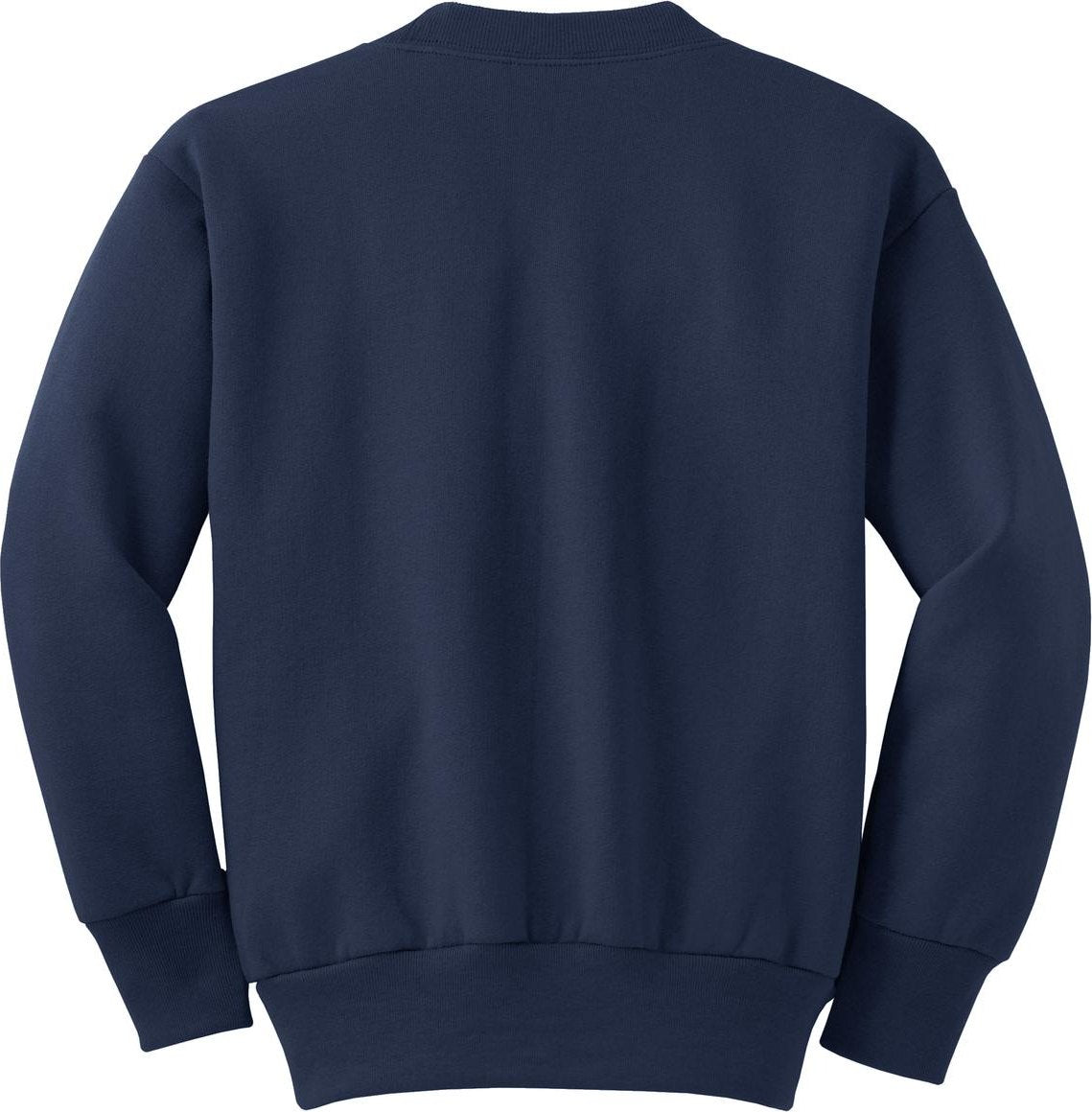 Front View of Navy Port & Co Youth Core Fleece Crewneck Sweatshirt. PC90Y