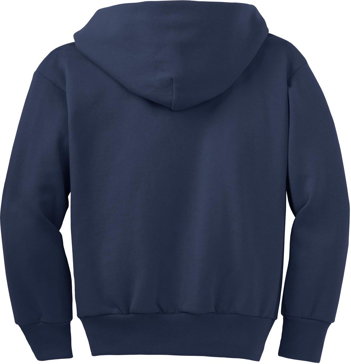 Front View of Navy Port & Co Youth Core Fleece Full-Zip Hooded Sweatshirt. PC90YZH