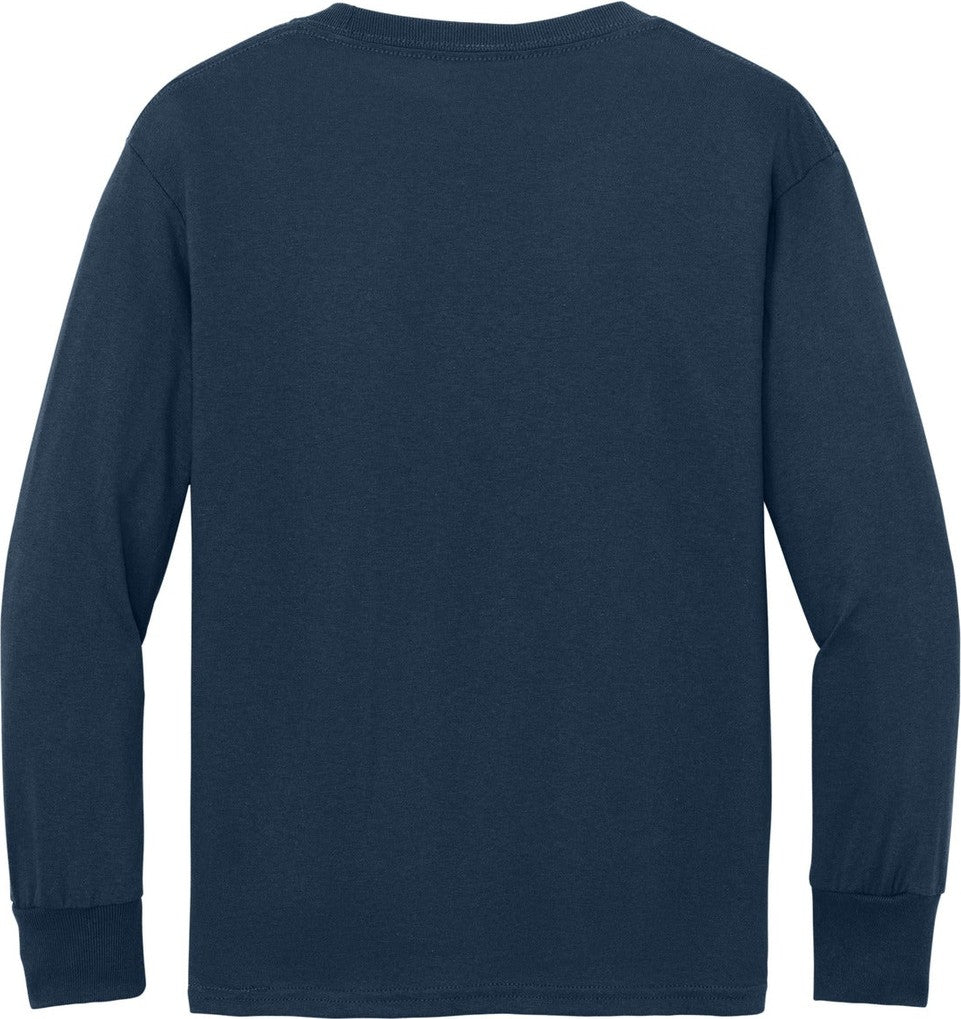 Front View of Navy Port & Co Youth Long Sleeve Core Cotton Tee. PC54YLS