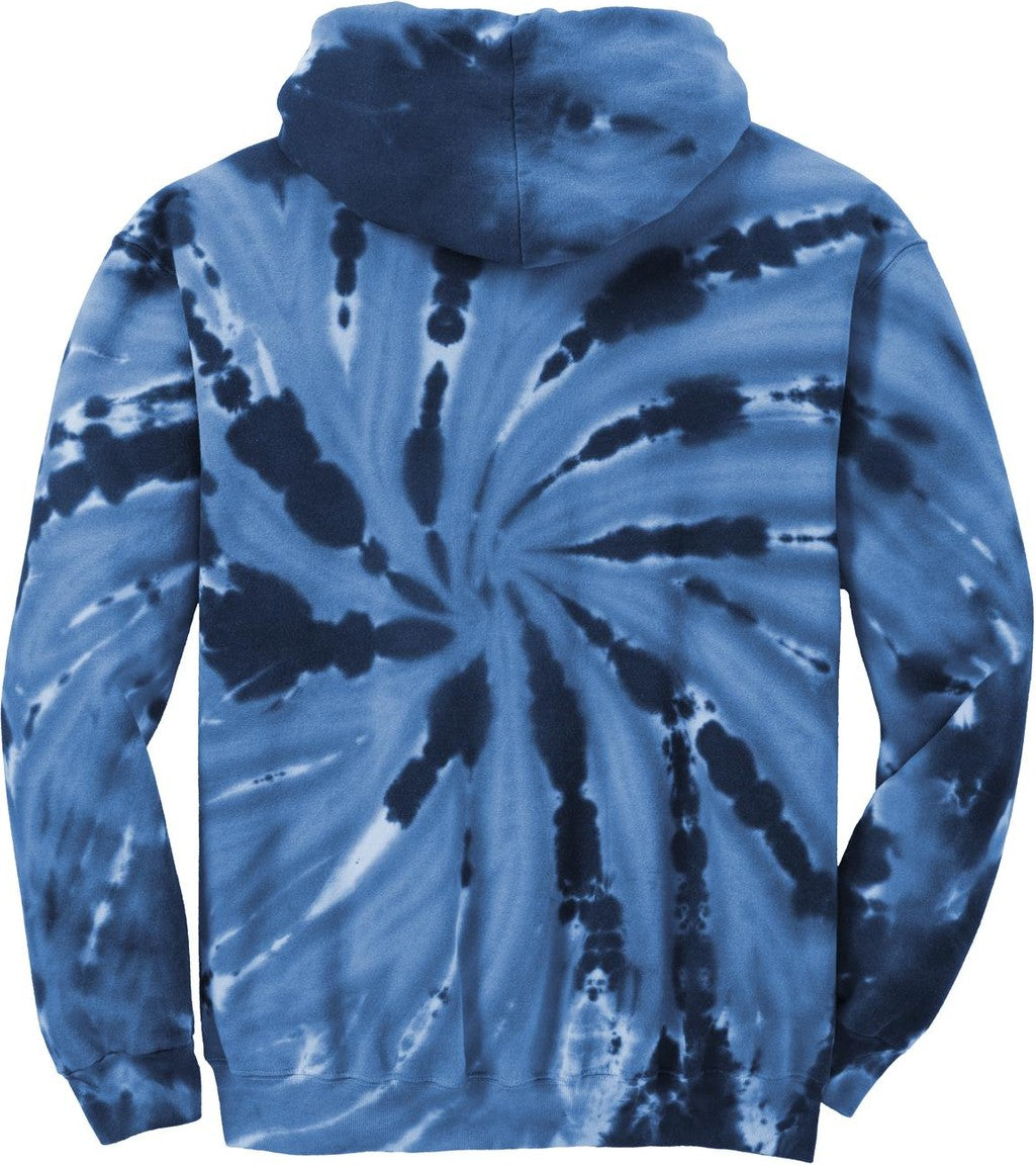 Front View of Navy Port & Co Youth Tie-Dye Pullover Hooded Sweatshirt. PC146Y