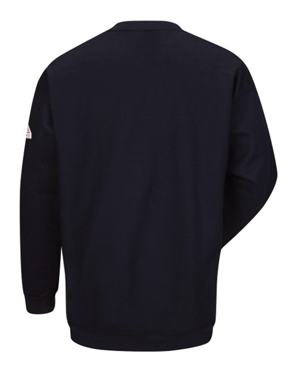 Rear View of Navy Pullover Crewneck Sweatshirt - Cotton/Spandex Blend - SEC2