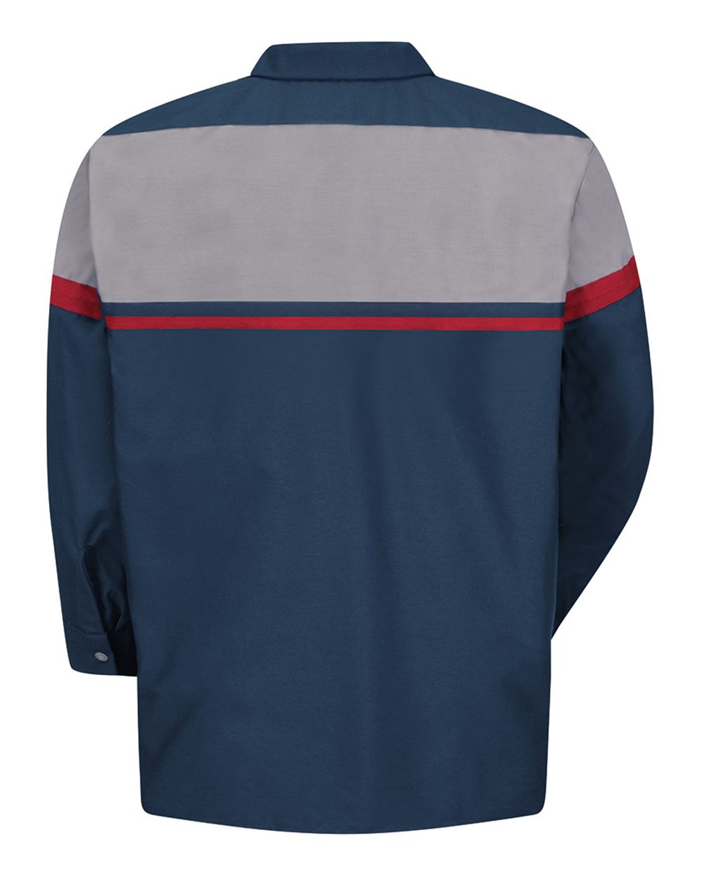 Front View of Navy/ Red/ Light Grey Performance Tech Long Sleeve Shirt - SP14AC