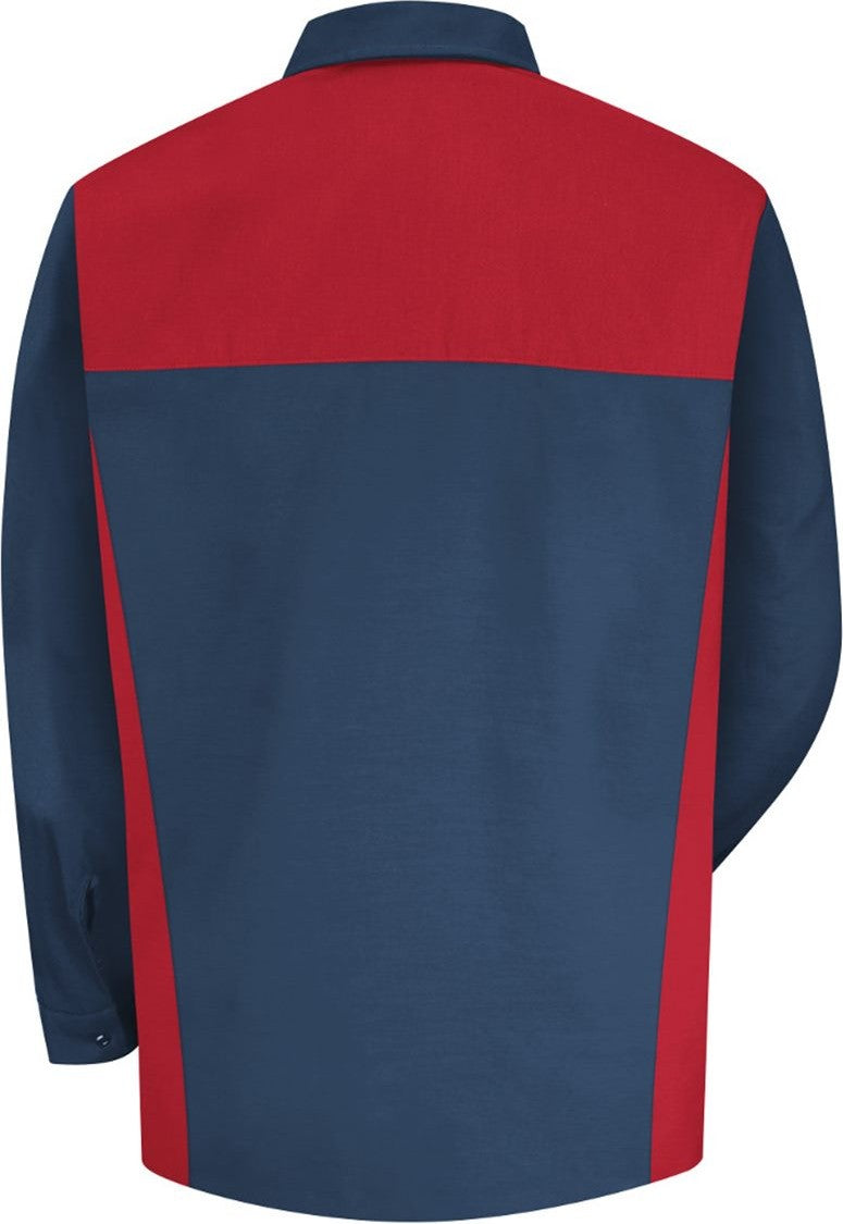 Front View of Navy/ Red Long Sleeve Motorsports Shirt - Tall Sizes - SP18T