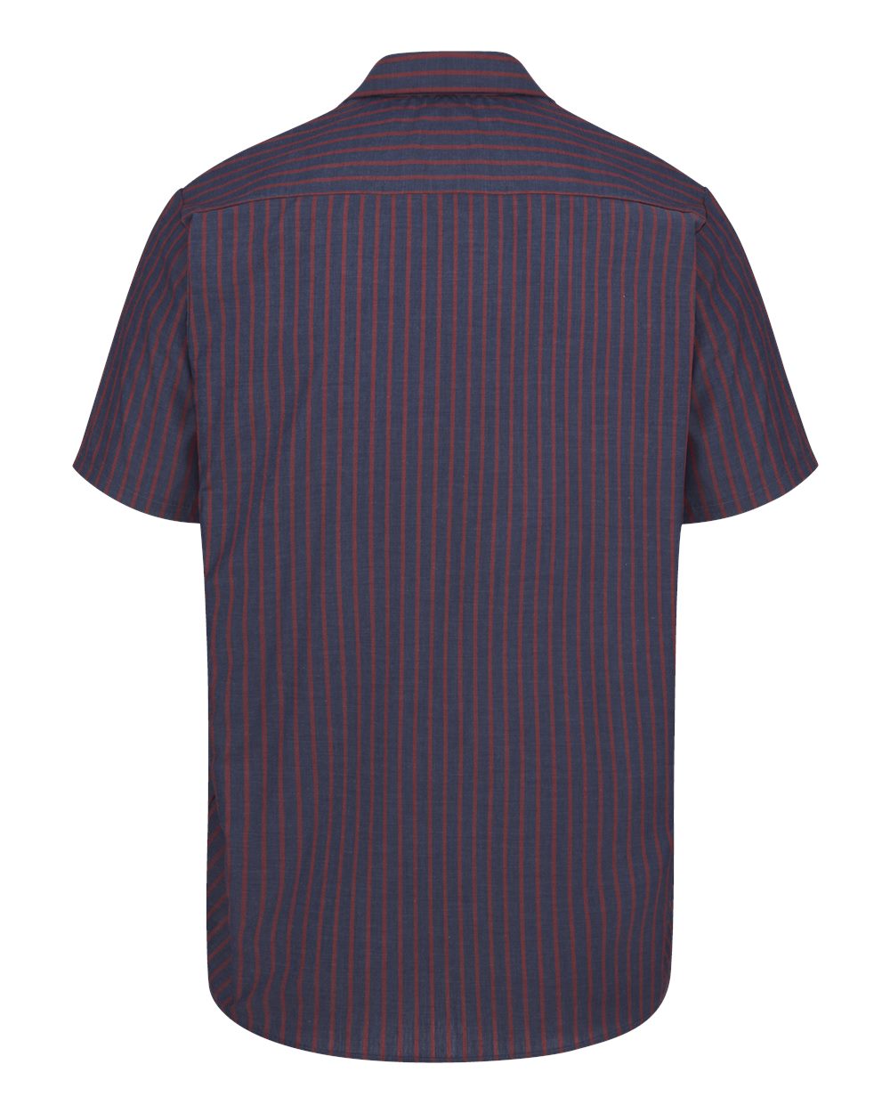 Front View of Navy/ Red Stripe Industrial Short Sleeve Work Shirt - Tall Sizes - SP24T