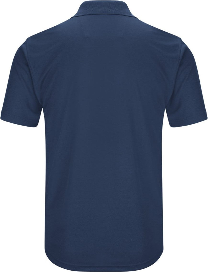 Rear View of Navy Short Sleeve Performance Knit Pocketless Core Polo - SK96