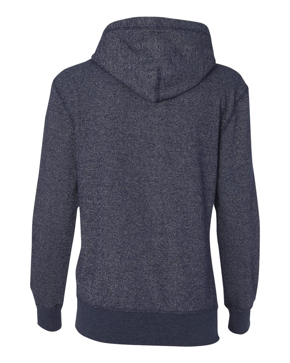 Rear View of Navy/ Silver Women’s Glitter French Terry Hooded Sweatshirt - 8860